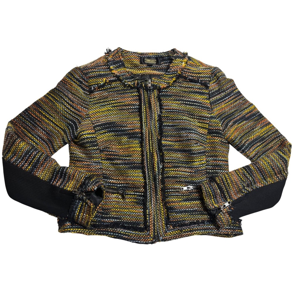 Greylin Tweed Jacket Women's Multi Color Excellent Boucle Lurex Zip Size Medium